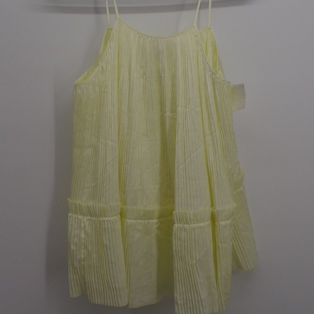Lewit Pale Yellow Pleated Swing Cami Blouse, Sz M